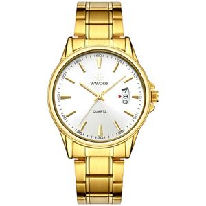 Relógio Masculino Quartzo Dourado Em Aço Inoxidável á Prova D´agua Branco Dourado