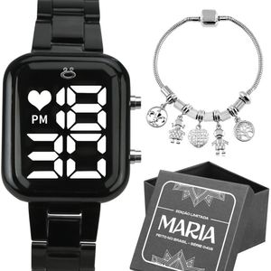 Relogio Digital Feminino Preto + Pulseira Pandora Casual