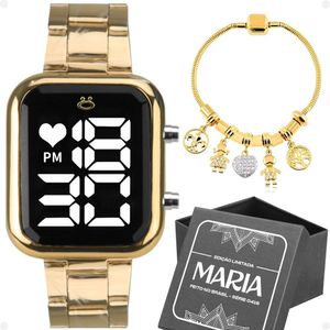 Pulseira Pandora + Relogio Feminino Dourado Digital