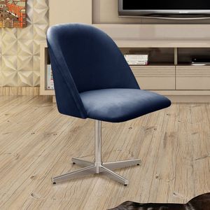 Poltrona Decorativa Gaia Giratória Metal Azul Marinho