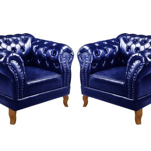 Conjunto 2 Poltronas Chesterfield Dom Pedro Decoração Retrô Azul
