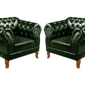Conjunto 2 Poltronas Chesterfield Dom Pedro Decoração Retrô Verde