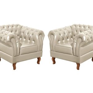 Conjunto 2 Poltronas Chesterfield Dom Pedro Decoração Retrô Bege