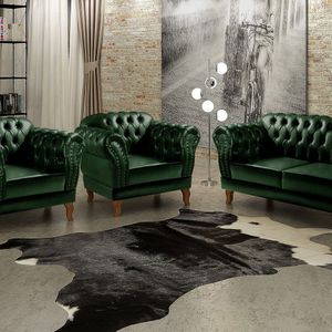 Conjunto Sofá Chesterfield 2 Lugares 2 Poltronas Dom Pedro Verde