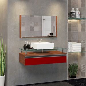 Conjunto Gabinete Banheiro 80cm Ametista Natura Vinho