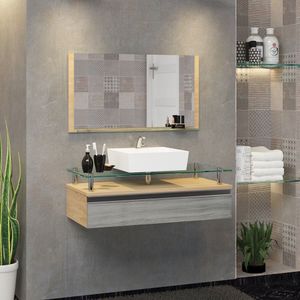 Conjunto Gabinete Banheiro 60cm Ametista Freijo Rovere