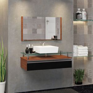 Conjunto Gabinete Banheiro 80cm Ametista Natura Preto