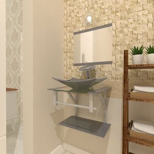 Gabinete De Vidro 45cm Com Cuba Retangular Prata