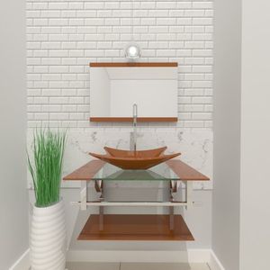 Gabinete De Vidro 90cm Inox Com Cuba Retangular Dourado Real