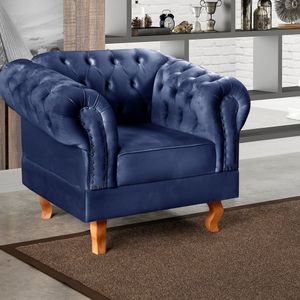 Poltrona Dom Pedro Chesterfield Retrô Decorativa Azul Marinho