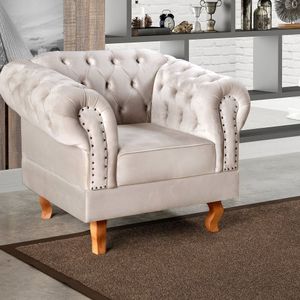 Poltrona Dom Pedro Chesterfield Retrô Decorativa Bege Claro
