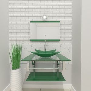 Gabinete De Vidro 80cm Inox Com Cuba Retangular Verde