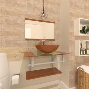 Gabinete De Vidro 60cm Inox Com Cuba Redonda Dourado Real