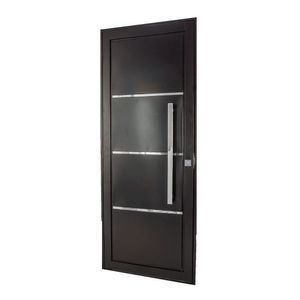 Porta De Aço Social 215x105cm Com Friso Ideal Crv Esquadrias Preto