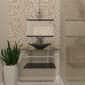 Gabinete De Vidro 60cm Inox Com Cuba Quadrada Grafite