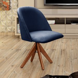 Poltrona Decorativa Gaia Giratória Madeira Azul Marinho