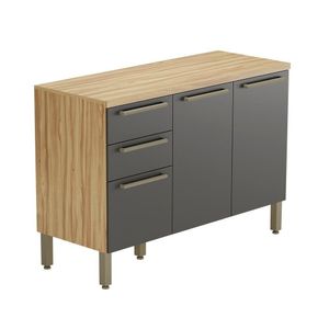 Balcão De Cozinha Com 3 Portas 2 Gavetas E Tampo 100% Mdf Napoli Prime Rio Doce Amendoa-chumbo