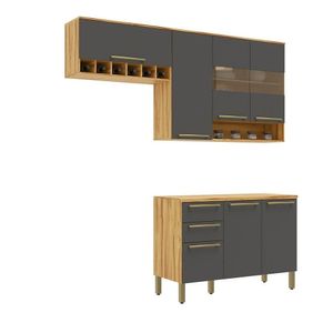 Cozinha Compacta 100% Mdf Com 3 Peças 7 Portas 2 Gavetas Napoli Prime Rio Doce Amendoa-chumbo
