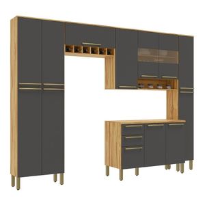 Cozinha Completa 100% Mdf Com 5 Peças 13 Portas 2 Gavetas Napoli Prime Rio Doce Amendoa-chumbo