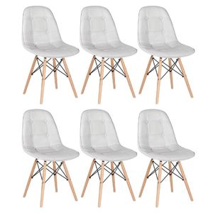 Kit - 6 X Cadeiras Estofadas Eames Eiffel Botonê - Base De Madeira Clara - Cinza Claro