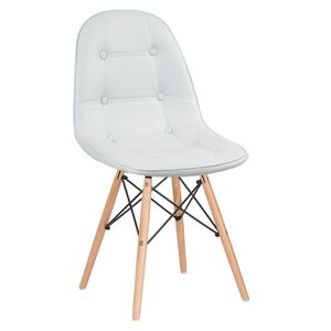 Cadeira Estofada Eames Eiffel Botonê - Base De Madeira Clara - Cinza Claro