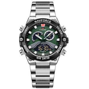 Relógio Esportivo Masculino Em Aço Inoxidável à Prova D'água Com Display Duplo Verde