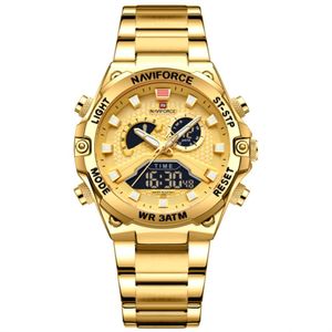 Relógio Esportivo Masculino Em Aço Inoxidável à Prova D'água Com Display Duplo Dourado