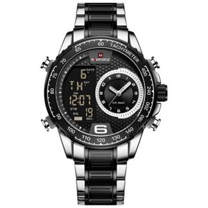 Relógio De Masculino Em Aço Inoxidavel Luminoso Display Lcd Design Esportivo Prata