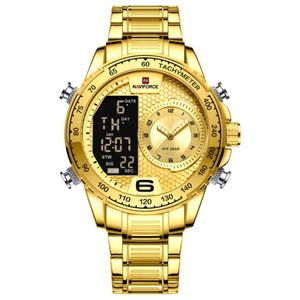 Relógio De Masculino Em Aço Inoxidavel Luminoso Display Lcd Design Esportivo Dourado