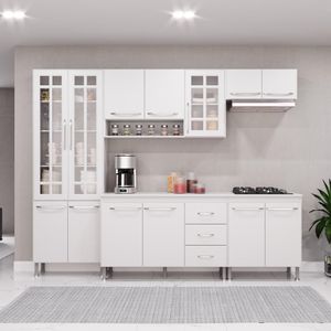 Cozinha Modulada Completa Fidelitá Viena 5 Peças 260cm 13 Portas 3 Gavetas Com Tampo Branco