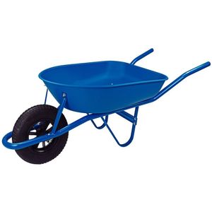 Carrinho De Mão Tramontina Com Caçamba Rasa Plástica Azul 50 L, Braço Metálico E Pneu Com Câmara