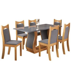 Mesa De Jantar Retangular Anne 160x80cm Com 6 Cadeiras Dalas Mel-grafite