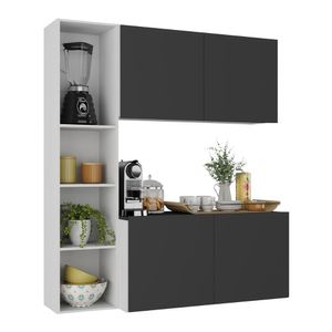 Armário De Cozinha Compacta Com Balcão Linea Fit 4 Portas Multimóveis Mp2218 Branco/preto Branco/preto