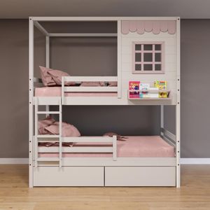 Beliche Casinha Reta Com 02 Gavetas E Grade Removível Madeira Maciça Branco/ Rosa Housin
