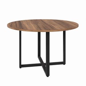 Mesa De Reunião Circular Pé Quadro Marrom/preto
