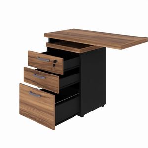 Gaveteiro Lateral Com Extensão 2 Gavetas 1 Pasta Marrom/preto