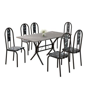 Conjunto Sala De Jantar Mesa Retangular 140x75cm Tampo Granito Topázio 6 Cadeiras Linda Yescasa Preto Floral-preto