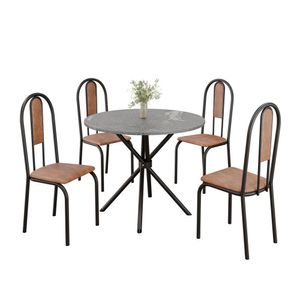 Conjunto Sala De Jantar Mesa Redonda 70cm Tampo Granito Topázio 4 Cadeiras Linda Yescasa Marrom-preto Fosco