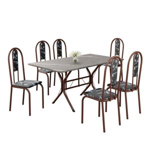 Conjunto Sala De Jantar Mesa Retangular 140x75cm Tampo Granito Topázio 6 Cadeiras Linda Yescasa Preto Floral-marrom