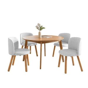 Mesa De Jantar Extensível Redonda Com 4 Cadeiras Madeira Maciça Tasila Yescasa Champagne-cinza