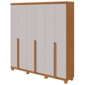 Guarda-roupas Casal Alonzo 6 Portas 4 Gavetas Sem Espelho 100% Mdf Com Pés Amendoa Clean Off White