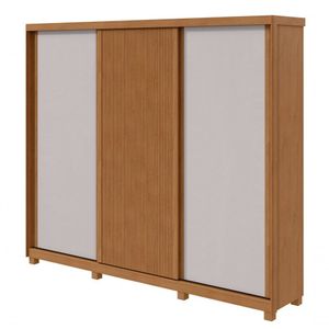 Guarda-roupas Ollie 276cm 3 Portas 6 Gavetas 6 Prateleiras Sem Espelho Com Pés Amendoa Clean Off White