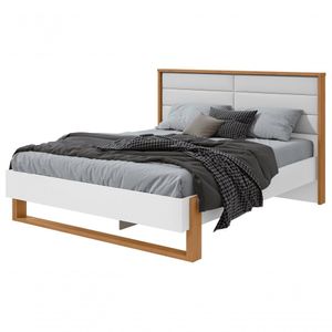 Cama Casal 160cm Com Led Freetown Amendoa Clean Branco
