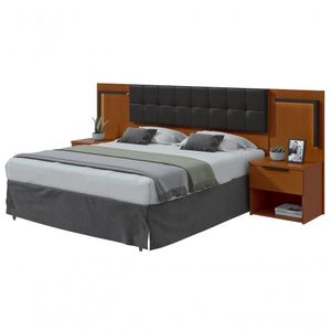 Cabeceira Casal 160cm 2 Mesas De Cabeceira Com Led Calitan Frassino Preto Fosco