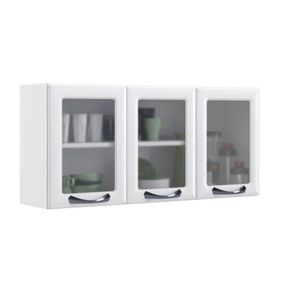 Armário Aéreo De Cozinha Branco 3 Portas Com Vidro New Premium