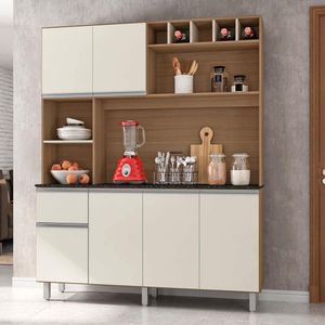 Cozinha Compacta Alice 6 Portas E 1 Gaveta Poliman Carvalho Com Off White