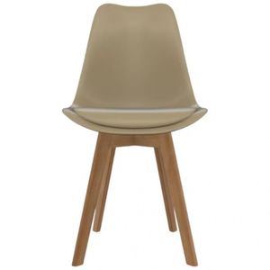 Cadeira De Jantar Seatco Saarinen Pp Wood Com Assento Estofado E Revestimento Em Courino Nude