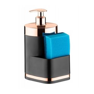 Dispenser Para Detergente Líquido Em Plástico Com Porta Esponja Eleganza 500Ml Preto E Rose Gold