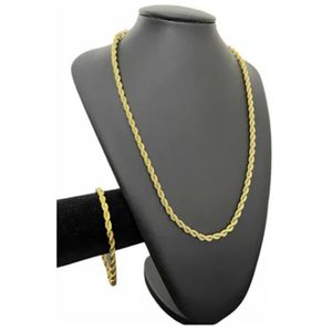 Cordão + Pulseira 5mm Baiano Corda Banhado A Ouro 18k Luxo
