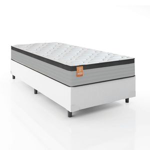 Cama Box Colchão Solteiro Molas Ensacadas Real 88x188x65cm Linho Branco / Preto Inducol - Suporta Até 130kg Por Pessoa Cinza